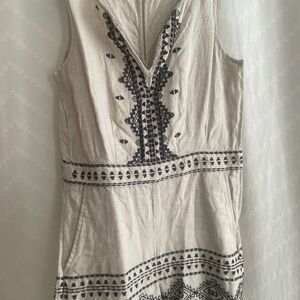 LOFT Sleeveless Beige Romper with Black Embroidery
